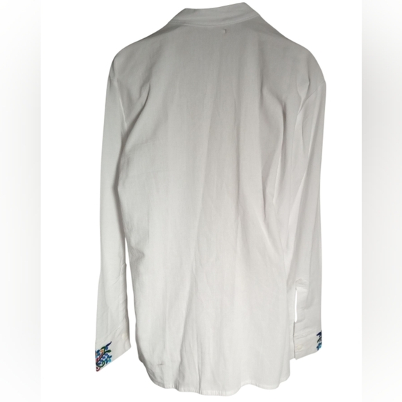 Unbranded White Button Front Blouse Floral Embroidered Boho Festival Top - Picture 5 of 6